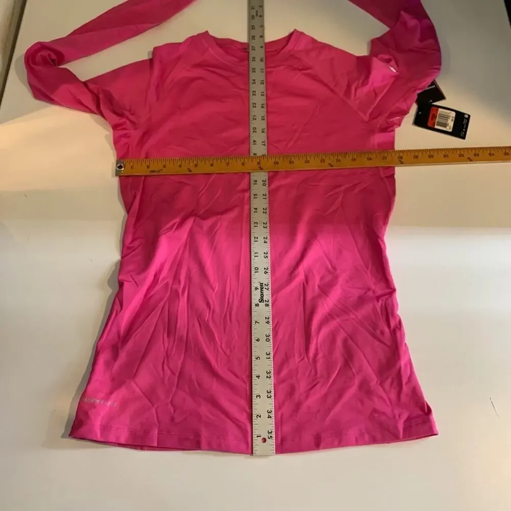 Nike Top Womens L Large Pink Therma Fit Pro Combat Fitted DriFit Fleece Lined